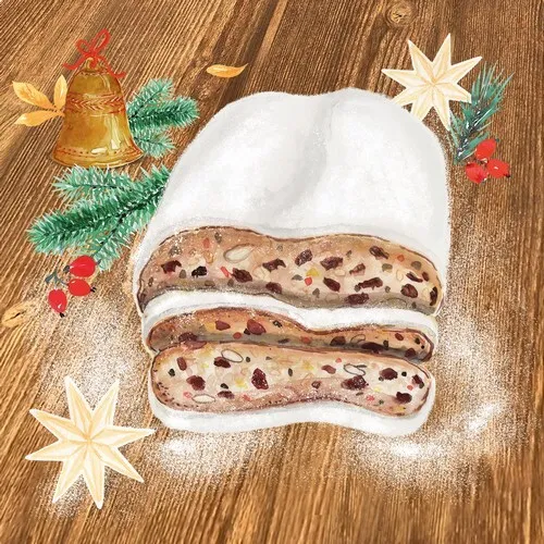 Servietten Christstollen Frischer Stollen Gebäck Weihnachten Sterne 33x33cm 20