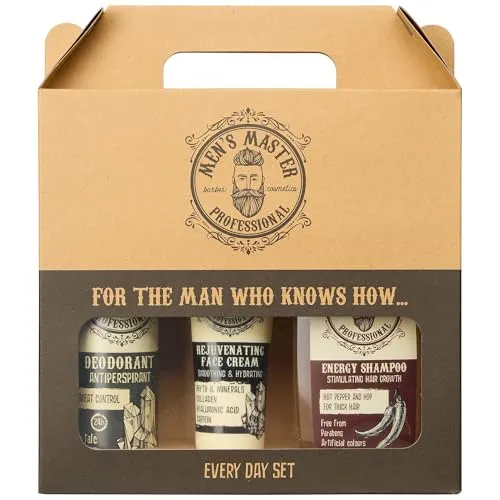 Men's Master 3-teiliges Every Day Set für Männer | Antitranspirant Deodorant 24 Stunden | Verjüngende end Anti-aging Creme Männer | Stimulierendes Shampoo | Gesichtspflege Männer | Geschenkset für Ihn