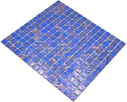 Mosaik blau Glasmosaik Mosaikfliese Fliesen Glas glänzend Quadrat Wand Boden Küche Bad Dusche