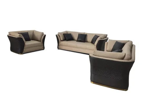 Beige Ledersofa Couch Wohnlandschaft 3-tlg. - Moderne 3-tlg. Couchgarnitur in Beige, ideal für bis zu 6 Personen. Mit hochwertiger Polsterung und stilvollem Design ist sie perfekt für jedes Wohnzimmer.