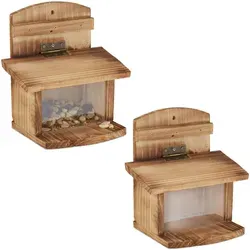 Relaxdays 2Xeichhörnchenfutterhaus, Braun, Holz, Kunststoff, 20x21x14.5 cm, Gartenzubehör, Gartenpflege, Vogelhäuser