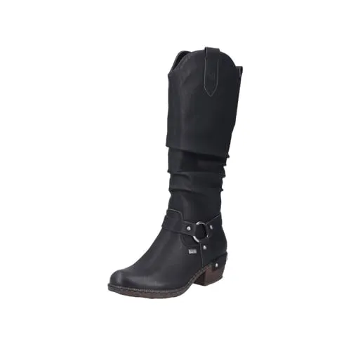 RIEKER Damen Westernstiefel, Gr. 38, schwarz - Modische Cowboystiefel aus Lederimitat mit wasserabweisender riekerTEX-Membran, ideal für jedes Wetter. Perfekt für schicke Outfits und komfortabel dank Warmfutter.