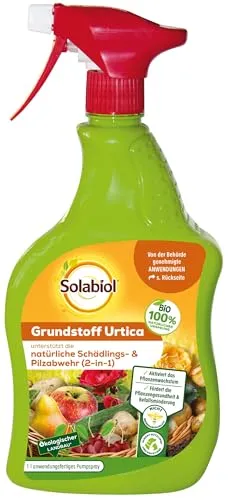 Solabiol Grundstoff Urtica Spray 1 l - Pilzbekämpfung mit natürlicher Brennnessel-Kraft: Effektive Schädlingsabwehr für Obst, Gemüse und Zierpflanzen, umweltfreundlich und bio-zertifiziert.