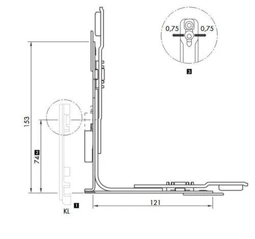 Siegenia SI Kippriegel KR302 TS A300 Dreh-Kipp FFH 465-2300 mm KR302-60V01
