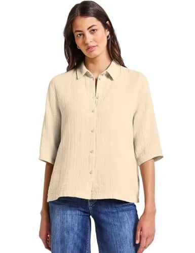 STREET ONE Langarmbluse EOS_Muslin Blouse beige 38 - Bequeme Langarmbluse aus 100% Baumwolle in coastal beige, ideal für lässige und elegante Outfits.