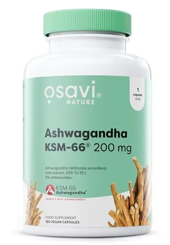 Osavi - Ashwagandha KSM-66® | Standardisierter Markenextrakt für hochwertige Pflanzenkraft & tägliche Balance | 200 mg - 180 Kapseln