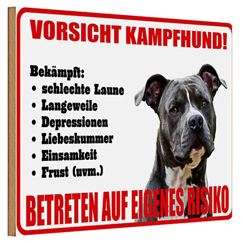 Produktbild Holzschild Vorsicht Kampfhund 30x20cm betreten eigenes Risiko