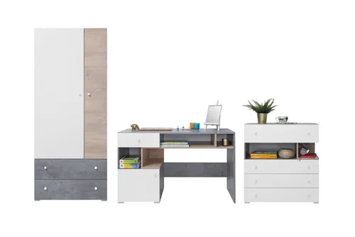 Deine Möbel 24 Jugendzimmer-Set SIMON B – 3-teiliges modernes Set für Kinderzimmer - Die Jugendmöbelkollektion SIMON B bietet modernes Design und viel Stauraum für ein stilvolles Kinderzimmer. Robuste Materialien und pflegeleichte Oberflächen sorgen für Langlebigkeit und Funktionalität.
