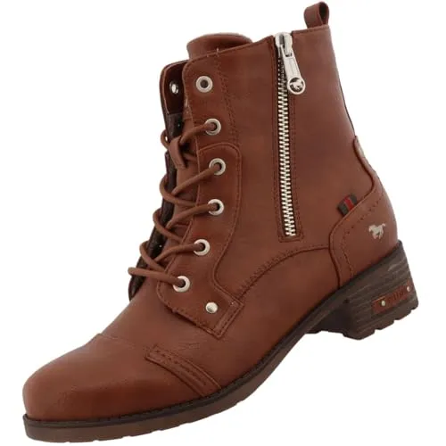 MUSTANG Damen Stiefelette Cognac EU 42 - Wanderschuhe mit leicht wärmendem Innenfleece, ideal für kalte Tage und Outdoor-Aktivitäten.