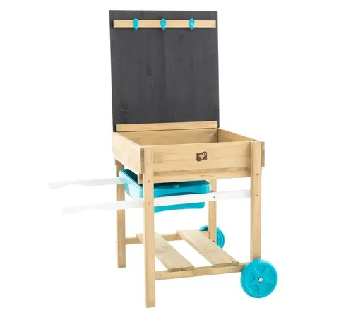 TP Toys Holz Matschtisch Fun | Natur | 81x65x63 cm - Sandkasten aus FSC®-zertifiziertem Kiefernholz mit ausziehbarem Waschbecken und abnehmbarer Kreidetafel für kreativen Spielspaß im Freien – ideal für Kinder ab 3 Jahren!