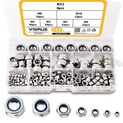 Muttern Sechskant DIN985 Edelstahl selbstsichernd M3 M4 M5 182 Stück - Hochwertige Muttern Sechskant DIN985 aus Edelstahl, selbstsichernd und in 7 Größen. Ideal für präzise Verbindungen, robust und korrosionsbeständig – perfekt für Werkstatt und Heimwerken. 182 Stück in praktischer Aufbewahrungsbox.