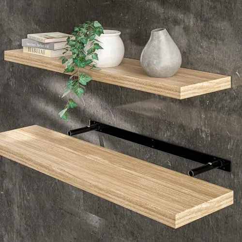 CASARIA Wandregal 107756, Schwebend in Eiche - Wandboard aus MDF in stilvollem Eiche-Dekor, schwebend und mit 15 kg Tragkraft. Ideal für moderne Wohnräume und zur stilvollen Präsentation von Dekoration.