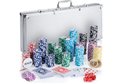 Goods+Gadgets Profi Pokerkoffer mit 300-500 Chips - Spiele und Zubehör in einem abschließbaren Aluminiumkoffer für authentisches Casino-Feeling zuhause – ideal für Pokerabende und Turniere!
