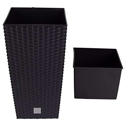 Spetebo Pflanztopf in Rattan-Optik - 42x22 cm - Eleganter Pflanzkübel in anthrazit mit Rattan-Optik, ideal für Innen- und Außenbereich. Inklusive Einsatz für einfaches Bepflanzen.
