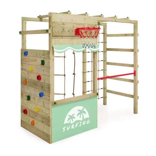 Klettergerüst Wickey Smart Action mit Basketballkorb - Das Wickey Smart Action Klettergerüst bietet vielfältige Klettermöglichkeiten und einen integrierten Basketballkorb – ideal für aktive Spielstunden im eigenen Garten.