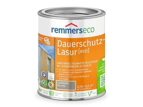 Remmers Dauerschutz-Lasur [eco] silbergrau, 0,75 Liter, Langlebig, ausgeprägter UV-Schutz, für innen und außen, Schutz vor UV-Strahlung & Feuchtigkeit
