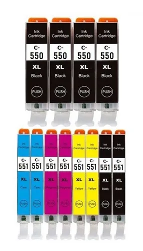 inkpro 12 Druckerpatronen kompatibel mit Canon PGI-550 XL & CLI-551 XL, Tintenpatrone (für Pixma IP7240, IP7250, IP5720, IP8750, IX6820, IX6850, MG5450, MG5550, MG5650, MG5655, MG6350, MG6420, MG6450, MG6650, MG7120, MG7150, MG7550, MX725, MX922, MX925, 12-tlg., 4 x Black und je 2 x Cyan, Magenta, Yellow und Photoblack)