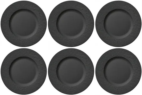 Villeroy & Boch 6er Set Manufacture Rock Speiseteller Ø 27cm - Elegante Speiseteller in schwarz-grau, ideal für stilvolle Tischdekorationen, Lieferumfang: 6 Stück