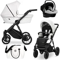Kinderwagen IVENTO Sportwagen Babywagen Babyschale Komplettset Kinder Wagen Autositz Set 3 in 1 (White Pearl, Rahmenfarbe: Schwarz)