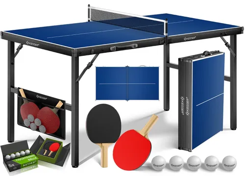 KESSER Mini-Tischtennisplatte Tischtennis Set, klappbarer Tischtennistisch (mit Netz, 2x Tischtennisschläger, 5x Tischtennisbälle & Zubehör-Tasche), In & Outdoor-fähig (im wettergeschützten Bereich)
