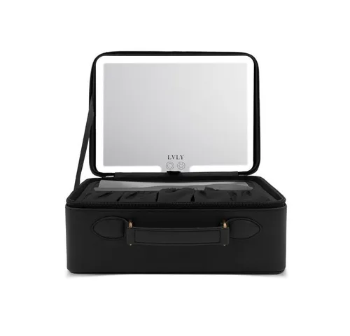 LVLY Schmink-Koffer mit LED-Spiegel - Schminkkoffer mit LED-Spiegel, ideal für präzises Schminken und unterwegs, inkl. Bürste & USB-C-Kabel, praktische Kosmetiktasche in elegantem Schwarz