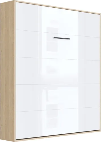 Schrankbett M1(40 cm Tiefe) 140x200 Vertikal Kaiser Eiche/Weiss Hochglanz
