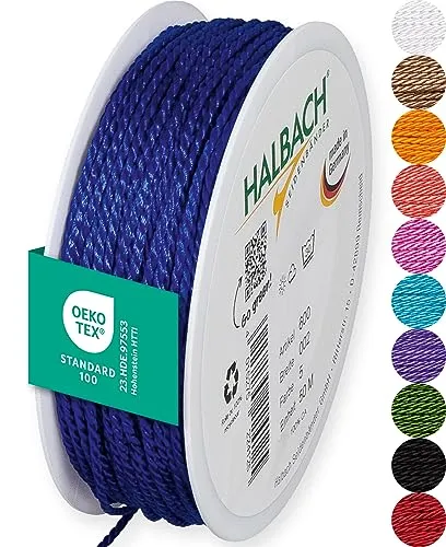 Halbach Seidenbänder Premium Kordel (blau) | Breite 2mm Länge 50m | Made in Germany & Öko-Tex Zertifiziert | glänzende Satinkordel aus Acetat
