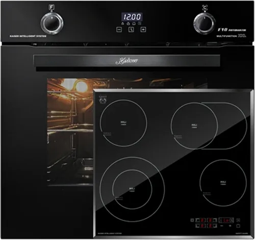 Kaiser Küchengeräte Backofen-Set Herd Set Autark Elektro Backofen, Autark, 79L,Emaile Easy clean,Intelligent system mit High Light Glaskeramik Kochfeld 60cm Schwarz glas Facettenschliff-Kanten EH 6367+KCT 6115 F., mit 1-fach-Teleskopauszug