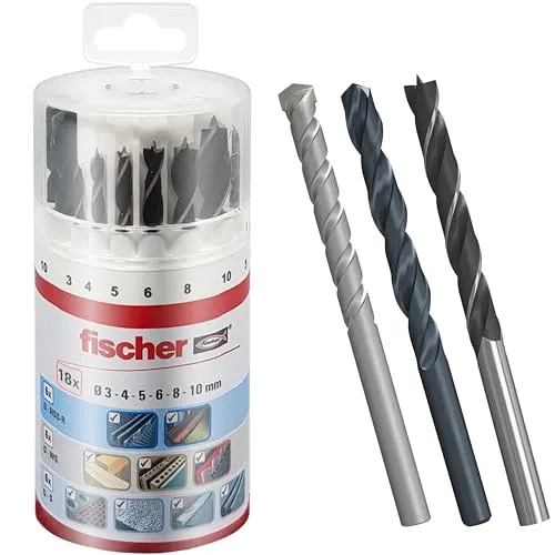 Fischer Professionelles Bohrer-Set, 18-teilig, vielseitig für Wand, Holz, Metall, sortiertes Set mit Durchmessern von 3 bis 10 mm, hohe Qualität und Haltbarkeit, für Heimwerker und Profis, 530667
