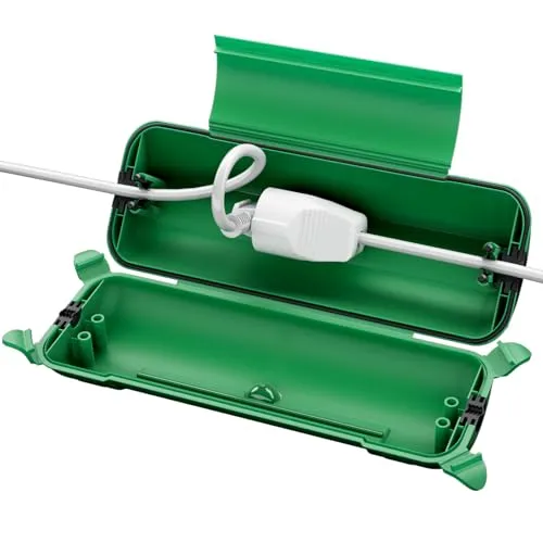 RESTMO IP44 wasserdichte Kabelbox für den Außenbereich (Outdoor), wetterbeständige Große Schutzbox für Verlängerungskabel, Schukostecker, Elektrowerkzeug, 290mm x 110mm x 75mm, Grün