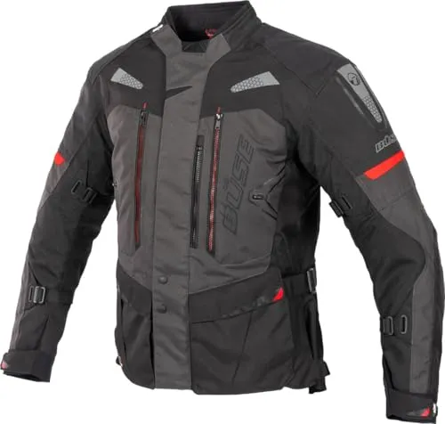 Büse Monterey Textiljacke - Wasserdicht in Schwarz/Grau - Größe 58 - Motorradjacke aus strapazierfähigem 450D Polyester, mit entnehmbarer HUMAX® Klimamembrane für optimalen Wetterschutz und Atmungsaktivität. Ideal für Sicherheit und Komfort beim Fahren.