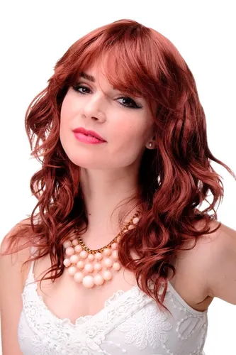 Damenperücke Perücke lang wellig Rot Kupferrot leichter Wetlook Pony 5019-350