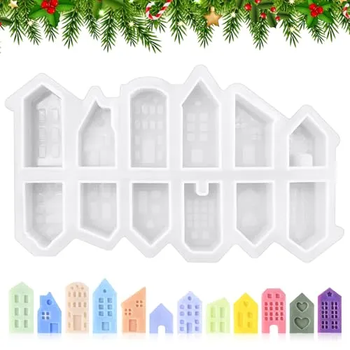 Aulese Silikonform Haus mit Herz, 12 Stück Silikonform Mini Häuser, Silikonformen Gießformen, Silikon Gießform Häuser DIY Gießform für Bastelarbeiten, Gips, Kerzen