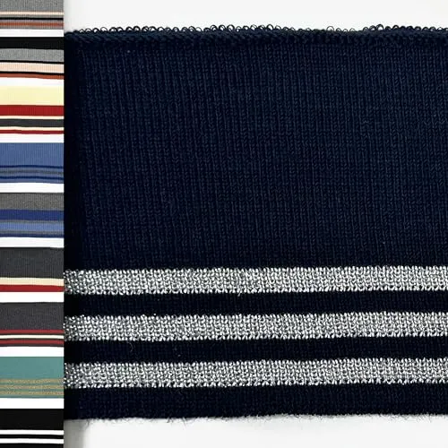 MAGAM-Stoffe Judith Cuff Bündchenstoff Grobstrick gestreift Meterware (10. Dunkelblau silber)