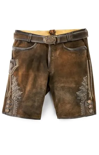 Maddox Herren Lederhose FAELO antik - nuss 56 - Traditionelle Herrenlederhose mit hochwertigem Material und passendem Trachtengürtel. Ideal für festliche Anlässe und Freizeit. Bitte beachten: fällt etwas kleiner aus.