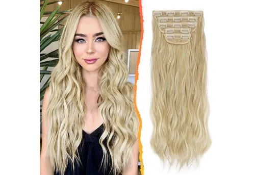 LuxusKollektion Kunsthaar-Extension Clip in Extensions 5 PCS Wellige Haarverlängerungen - 45 cm, Helles