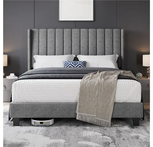 Yaheetech Polsterbett Doppelbett 160 x 200 cm mit gepolstertem Kopfteil