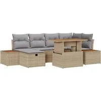 vidaXL Garten-Sofa-Set Höhenverstellbar 7 pcs Beige Poly-Rattan - Gartenmöbel, elegantes und komfortables Sofa-Set mit höhenverstellbaren Einstellungen für individuellen Komfort und Langlebigkeit, ideal für entspannte Sommertage im Freien.