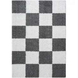 Novel Hochflorteppich Milano, Grau, Weiß, Textil, Karo, rechteckig, 60x110 cm, für Fußbodenheizung geeignet, schmutzabweisend, Hausstauballergiker pflegeleicht, Teppiche & Böden, Teppiche, Hochflorteppiche & Shaggys