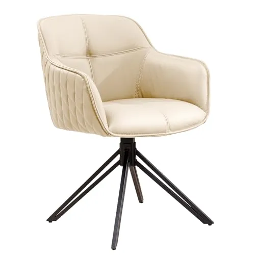 Riess Ambiente Drehbarer Design Stuhl Euphoria - Beige - Echtleder - Metallgestell - ELEGANT - Hochwertiger Esszimmerstuhl mit echtem Lederbezug. DREHBAR - Sitzfläche um 180° drehbar für flexible Nutzung. STABIL - Robustes Metallgestell für einen modernen Look. VERLEIHE Deinem Essbereich einen stilvollen Akzent!