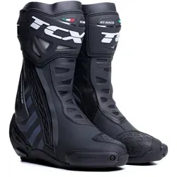 TCX Herren Rt-Race Motorradstiefel 45 EU - Black Dark Grey - Motorradstiefel mit Mikrofaser-Obermaterial, Fasten Fit Control für perfekte Passform und Double Flex Control Anti-Twist-System für optimale Sicherheit und Bewegungsfreiheit.