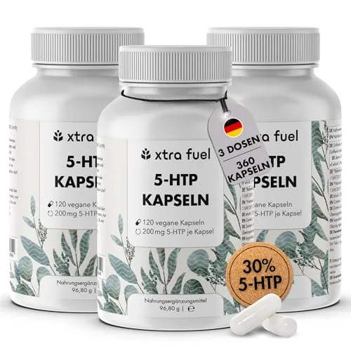 5-HTP Kapseln 360 Stück – Hochdosiert mit 200 mg pro Kapsel - Hochdosierte 5-HTP Kapseln mit 200 mg pro Kapsel, ideal für die tägliche Einnahme. 120 Kapseln liefern einen praktischen 2-Monats-Vorrat aus hochwertigem Griffonia-Extrakt.