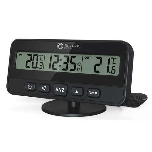 Miraval Autothermometer mit Außensensorkabel - Glatteiswarnung - Einzelne Cockpit-Instrumente mit 2,9 m langem Außensensorkabel und Alarmfunktion für Glatteis, ideal für sicheres Fahren bei winterlichen Bedingungen.