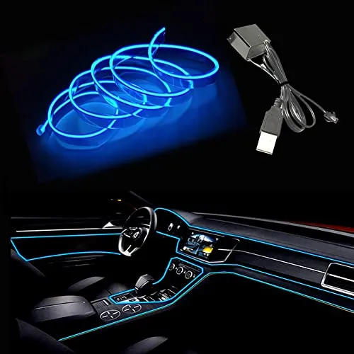 Balabaxer USB EL-Wire Blau, 3M/9.8FT Flexible Neonlichtröhre DC 5V Neonröhre Innenraumlichtleiste für Autoinnenraum, Lücke Dekorationsbeleuchtung.