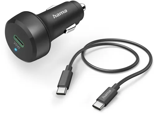 Hama Auto-Schnellladegerät mit Ladekabel USB-C - 25 W, schnelles Aufladen für alle USB-C-fähigen Geräte, modernes schwarzes Design