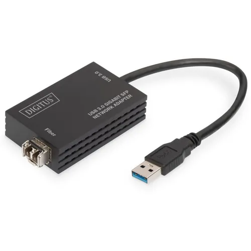 Digitus USB 3.0 Gigabit SFP Netzwerk Adapter - Netzwerkadapter für Notebook mit USB 3.0 und SFP-Anschluss, ideal für Glasfaseranbindung ohne Treiberinstallation – einfach einstecken und nutzen.