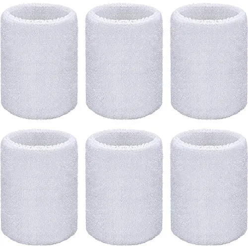 Willbond Schweißbänder fürs Handgelenk, Sport-Schweißbänder für Wettkämpfe, schweißabsorbierend, für Basketball, Tennis, Fußball, Laufen und Arbeit, Weiß, 6 Stück