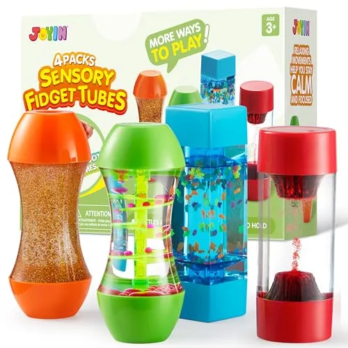 JOYIN 4-Stück Tropfen Sanduhr Flüssig Bewegung Blasen,Intellektuelles Dekompression Sensorikspielzeug,Squeeze Toy, Kids Emotional Lernmittel, Stressabbau Spielzeug 3+,Geschenk for Kinder