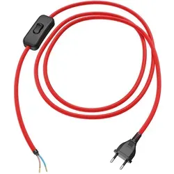 ledscom.de Eurostecker Typ C mit Textilkabel, Schalter, 2 m, rot , 2 x 0,75 mm2