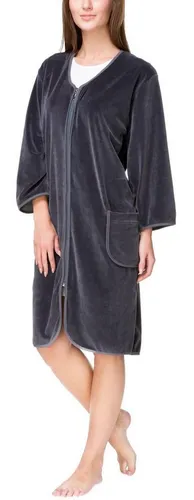 Aquarti Damen Velours Bademantel mit Reißverschluss - Bequemer Bademantel für Damen mit durchgehendem Reißverschluss und 3/4 Ärmeln. Aus anschmiegsamem Velours für optimalen Tragekomfort, inklusive zwei großen Taschen. Erhältlich in eleganten Farben und Übergrößen.